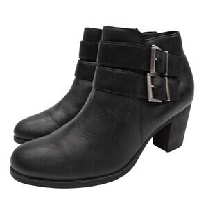 Clarks Black Leather Buckle Ankle Boots Size 8.5